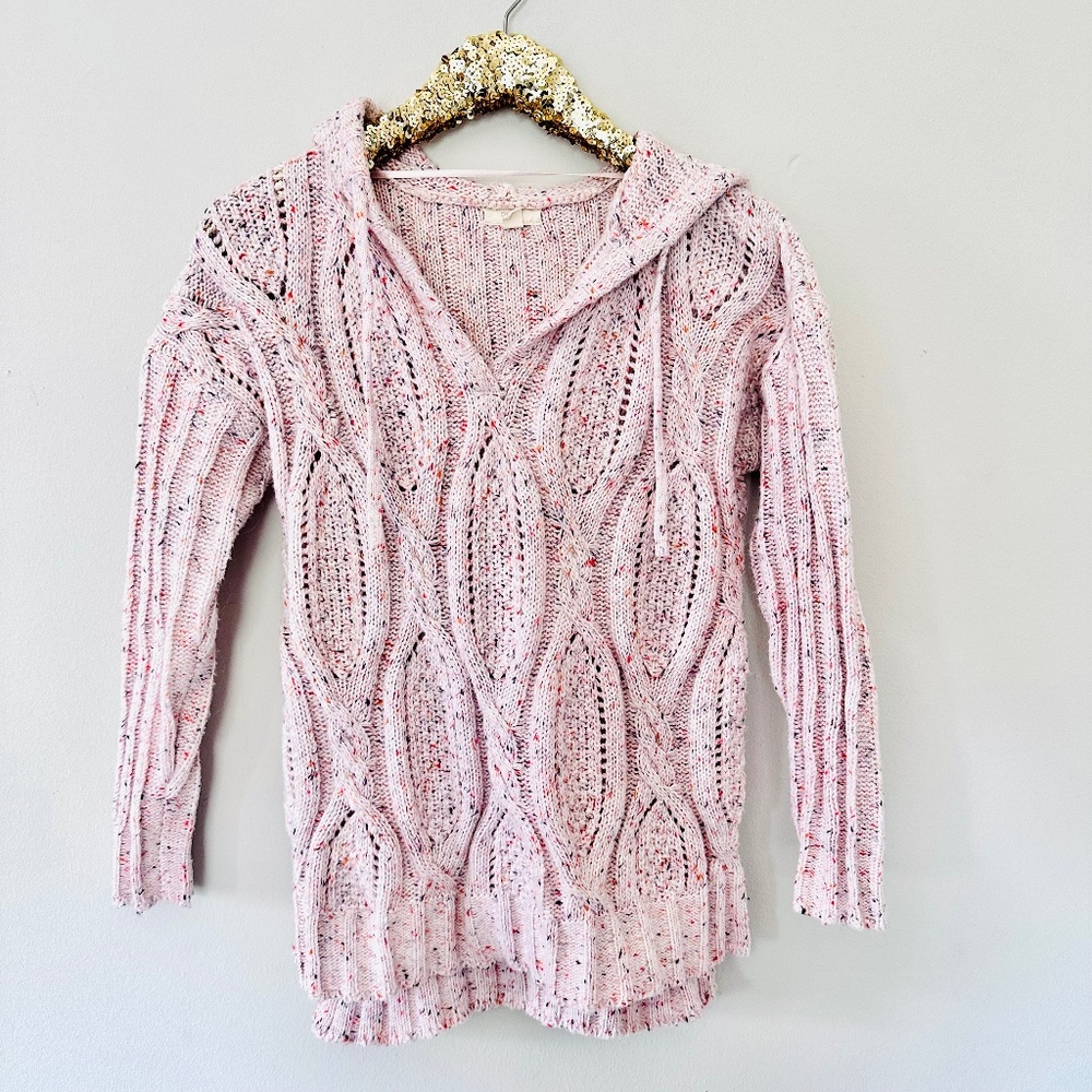 Cupio Sweater Cable Knit Pullover Hoodie Pink Blush Super Soft Womens Medium